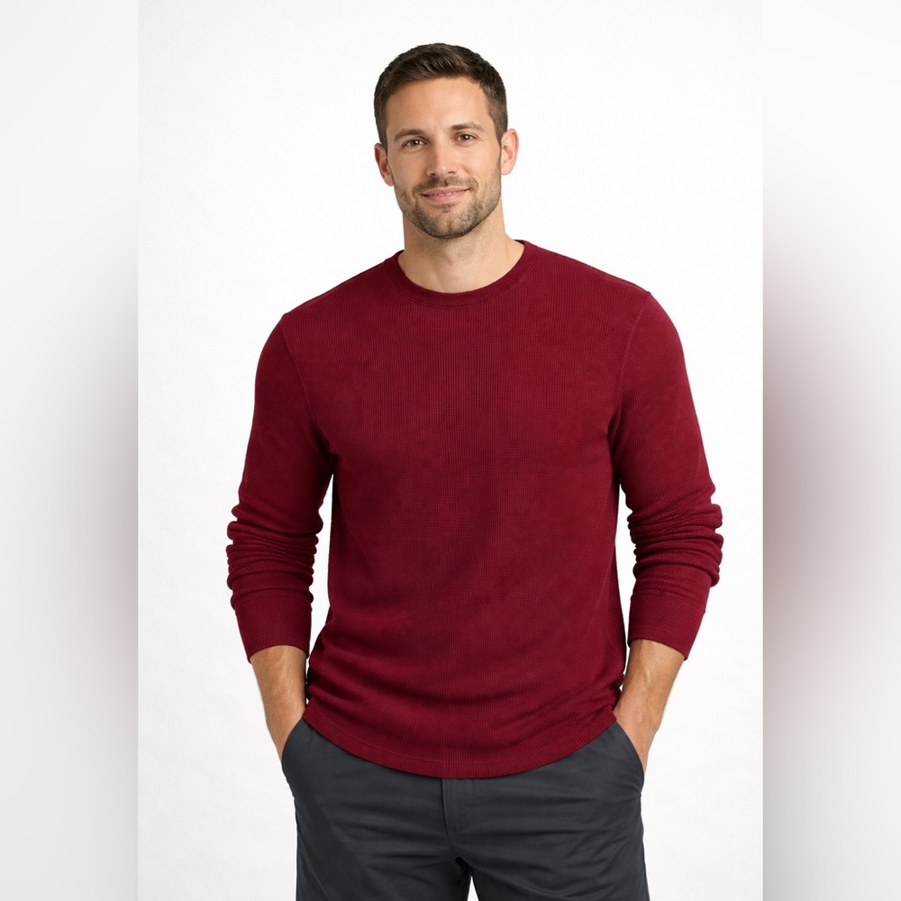 Y2K Old Navy Thermal Waffle Knit Shirt Men's XL Deep Red Long Sleeve Cotton